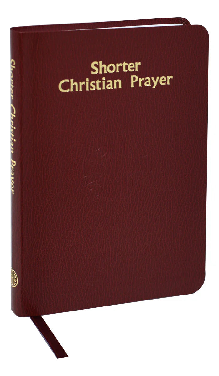 Maroon prayer book titled 'Shorter Christian Prayer' on a white background