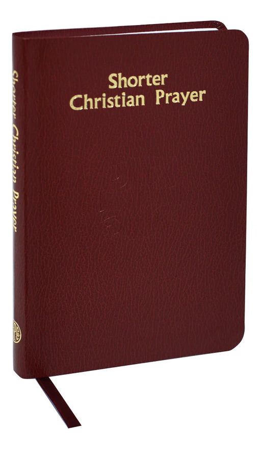 Maroon prayer book titled 'Shorter Christian Prayer' on a white background