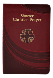 Maroon prayer book with gold text and cross symbol on a white background