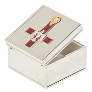 Decorative Confirmation jewelry box with a cross emblem on a white background