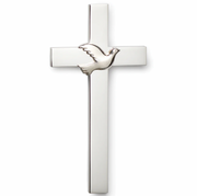 Silver finish Holy Spirit Confirmation cross on a white background.