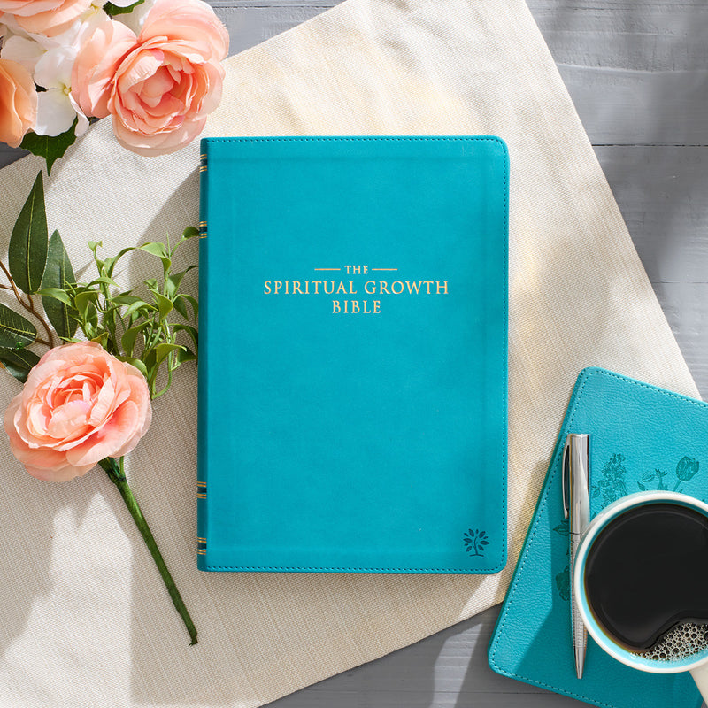 Teal book titled 'The Spiritual Growth Bible' on a white background
