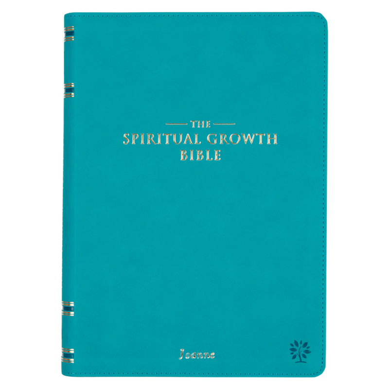 Teal notebook titled 'The Spiritual Growth Bible' on a white background