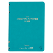 Teal notebook titled 'The Spiritual Growth Bible' on a white background