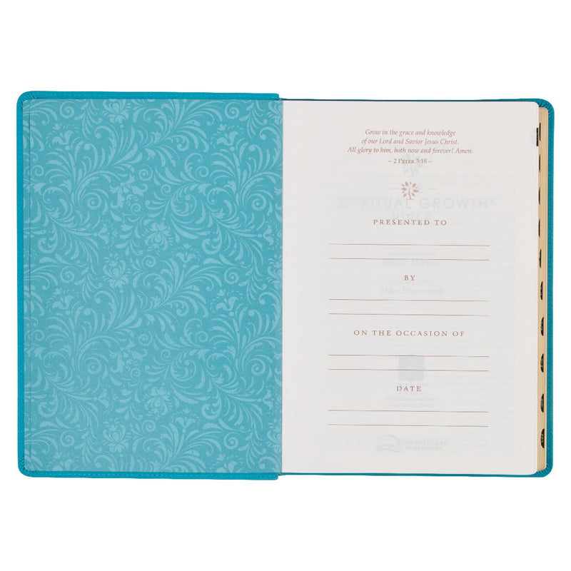 Teal book titled 'The Spiritual Growth Bible' on a white background