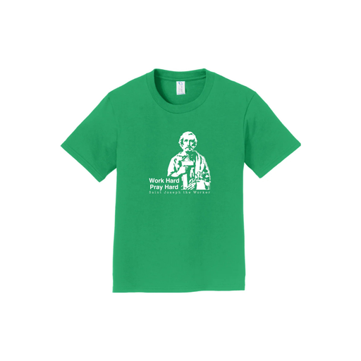 Green t-shirt with a graphic and text on a white background