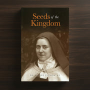 Book cover of 'Seeds of the Kingdom' with a black and white portrait of a nun on a wooden surface.
