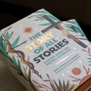 Book titled 'The Story of All Stories' for young Catholics with illustrations on the cover.