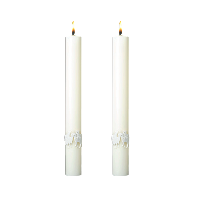 The Good Shepherd complementing altar candle, sold as a pair by Cathedral