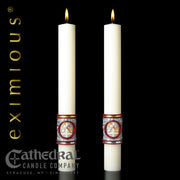 Upon This Rock matching complementing altar candle, sold as a pair by Cathedral
