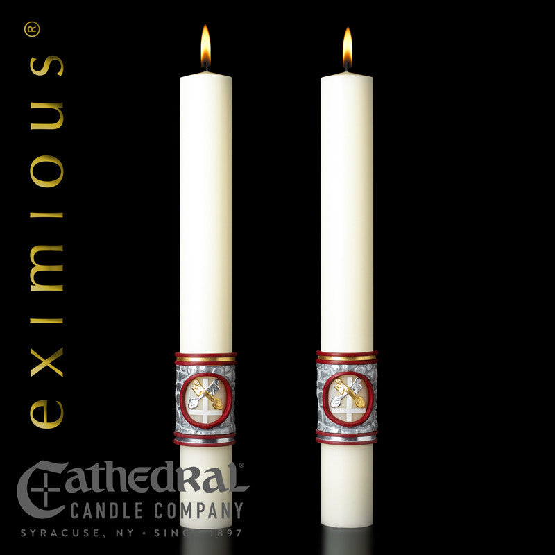 Upon This Rock matching complementing altar candle, sold as a pair by Cathedral