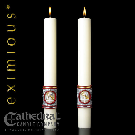 Upon This Rock matching complementing altar candle, sold as a pair by Cathedral