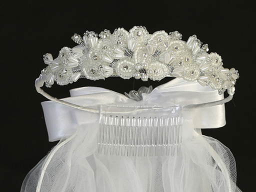 A vintage style First Communion veil with a headband.