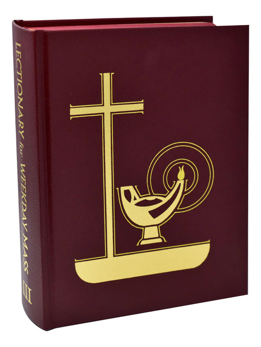 Maroon book with gold cross and chalice design on a white background
