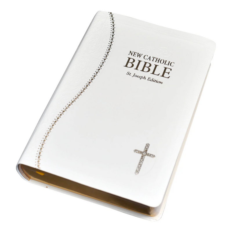 White and gold Bible on a white background.