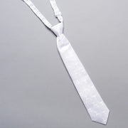 White necktie on a gray background