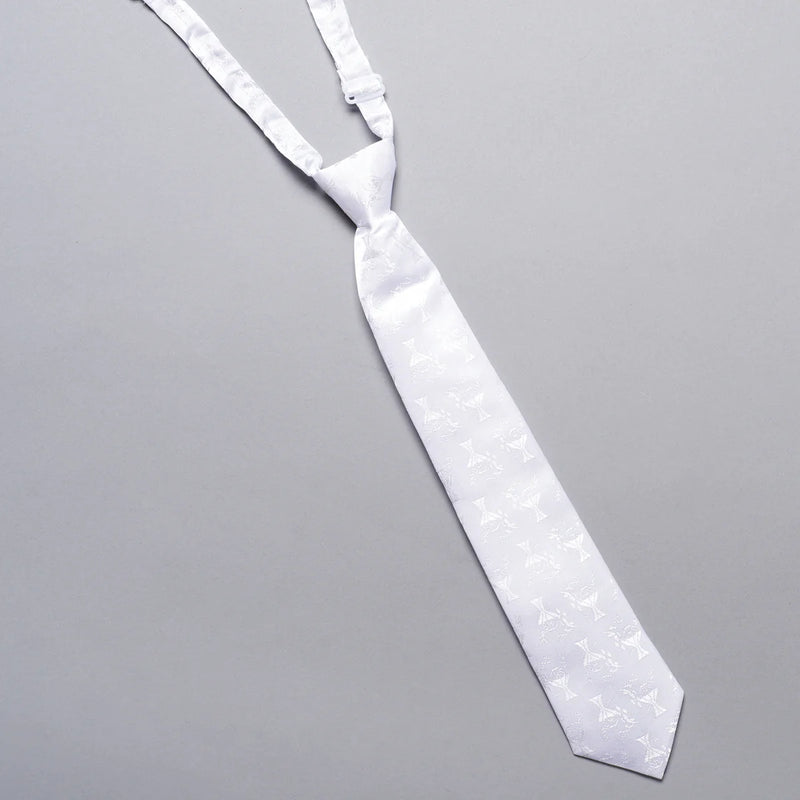 White necktie on a gray background