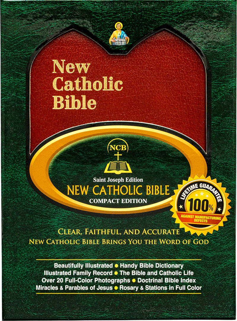 Cover of the New Catholic Bible with gold and red design