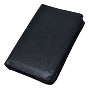 Black leather-bound notebook on a white background