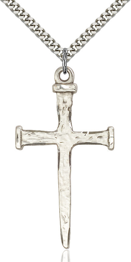 Nail Cross Necklace Silver 24"