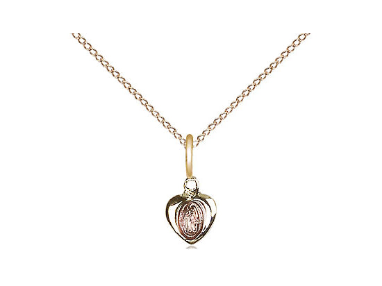 Miraculous Medal Heart Gold Plated Sterling 18"