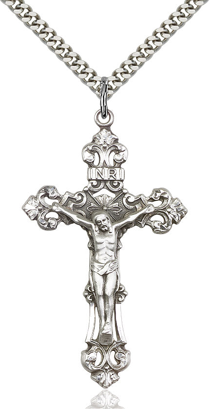 Crucifix Necklace Sterling Silver 24"