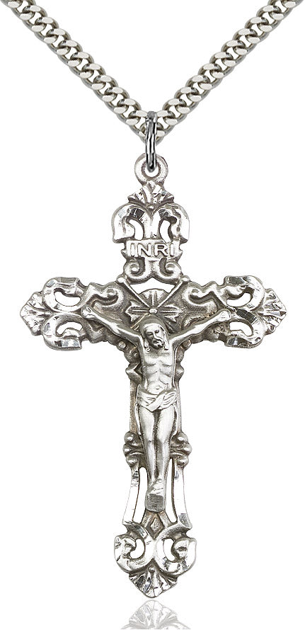 Crucifix Necklace Sterling Silver 24"
