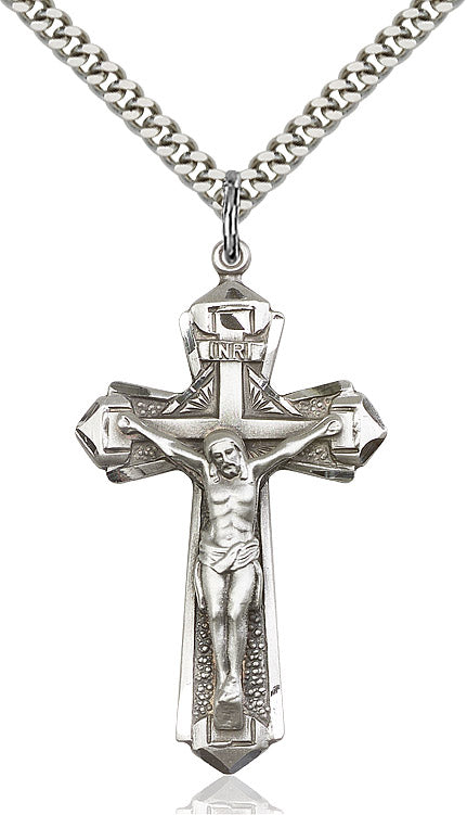 Crucifix Necklace Silver 24" Chain