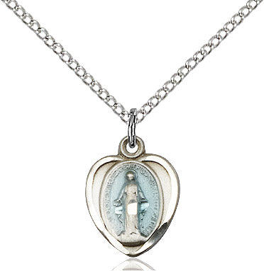Miraculous Medal Heart Sterling Silver 18"