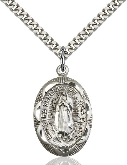 Our Lady of Guadalupe Medal Sterling Silver 24"