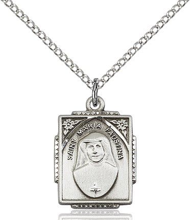 Faustina - St. Maria Faustina Medal Sterling Silver 18"