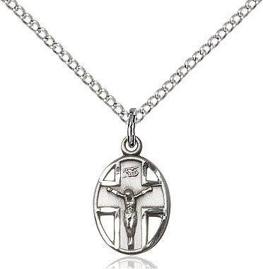 Crucifix Pendant Necklace Sterling Silver 18"