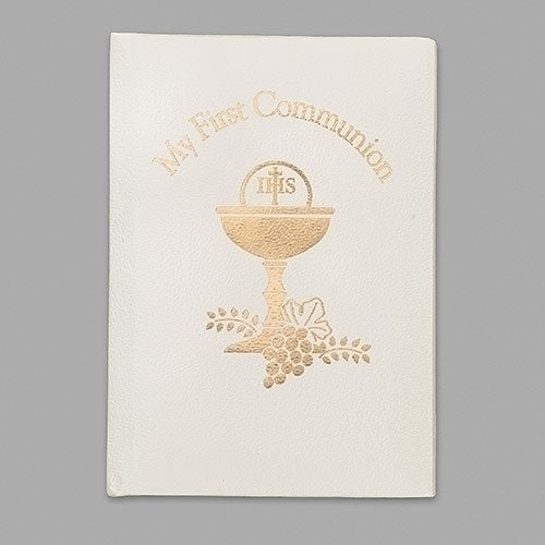 Deluxe Communion Book Pearlized White and Gold Padded 5"H