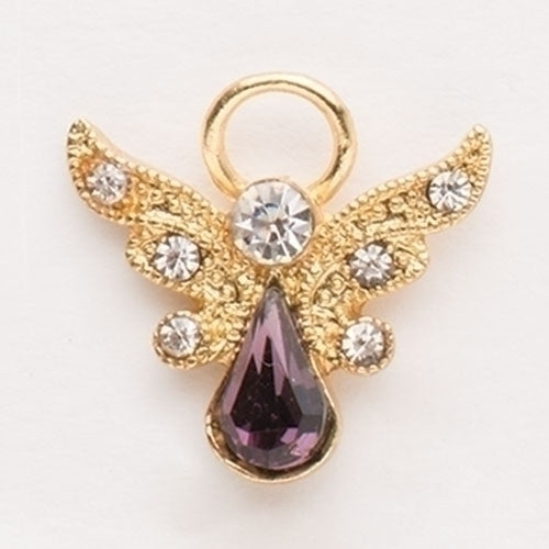 Birthstone February Crystal Angel Pin 1"H