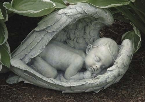Sleeping Baby in Wings Garden Statue 7"H