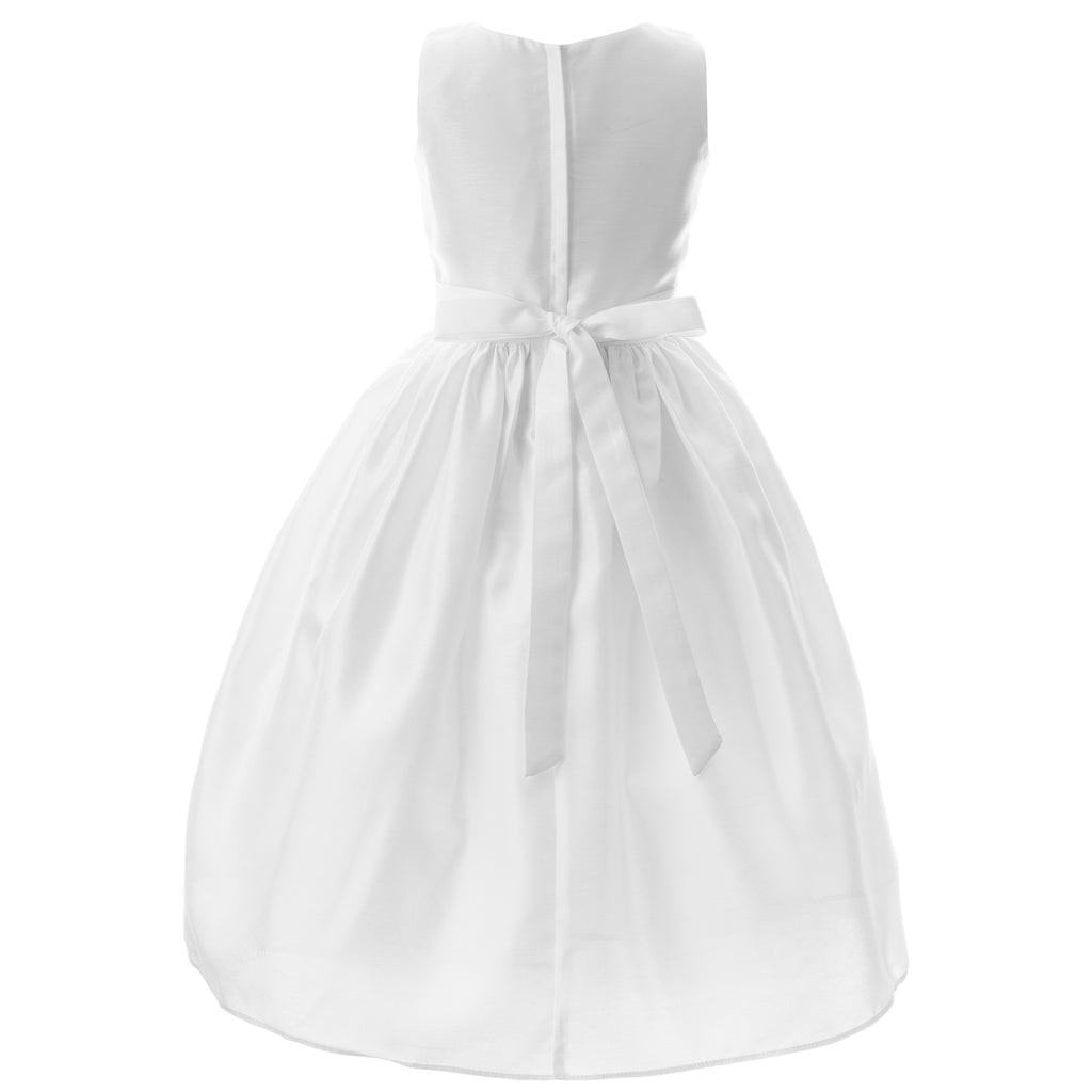 Communion Dress -  Embroided Bodice, Flower Cumber