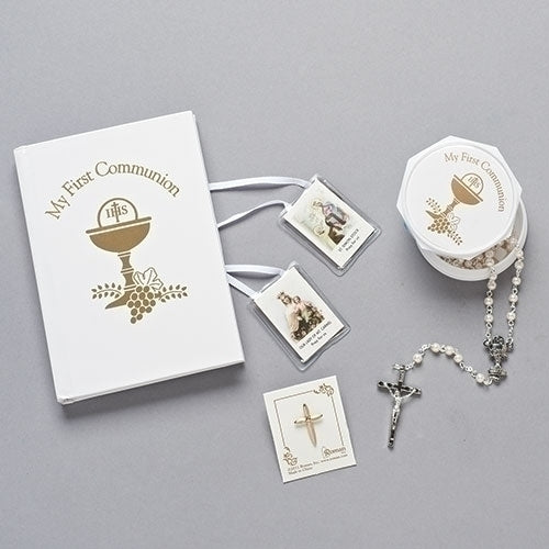 5pc Communion Set White and Gold