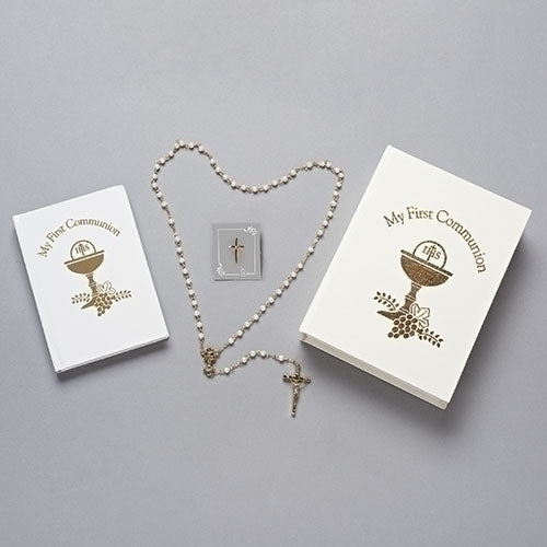 4pc Communion Set White and Gold