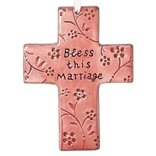 Bless This Marriage Cross Pink 5"H