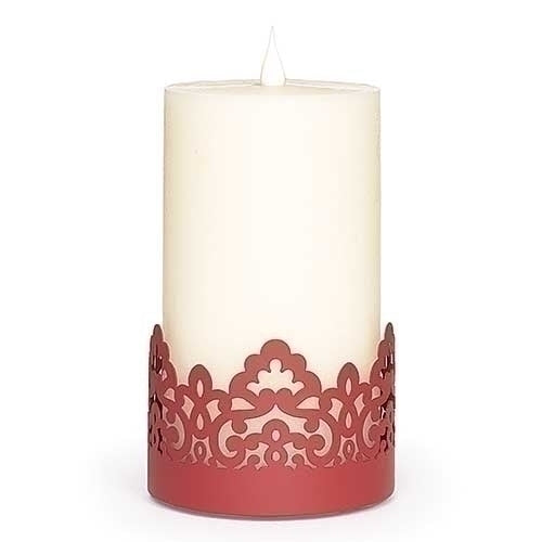 Filigree Wrap Candle Holder Red 3"H
