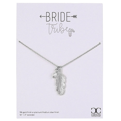 Bride Tribe Feather Necklace 16"L