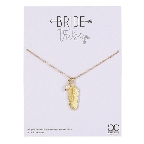 Bride Tribe Feather Necklace Gold 16"L