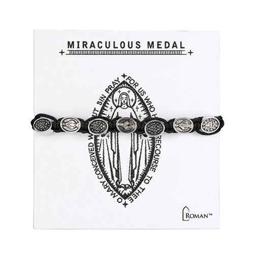 Miraculous Medal Woven Bracelet Silver 7"L