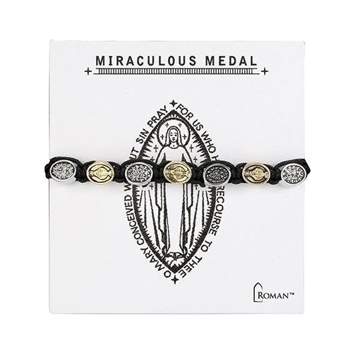 Miraculous Medal Woven Bracelet Gold 7"L