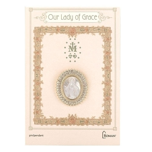 Our Lady of Grace Oval Pin/Pendant Silver 1"H