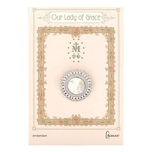 Our Lady of Grace Round Pin/Pendant Silver 1"H