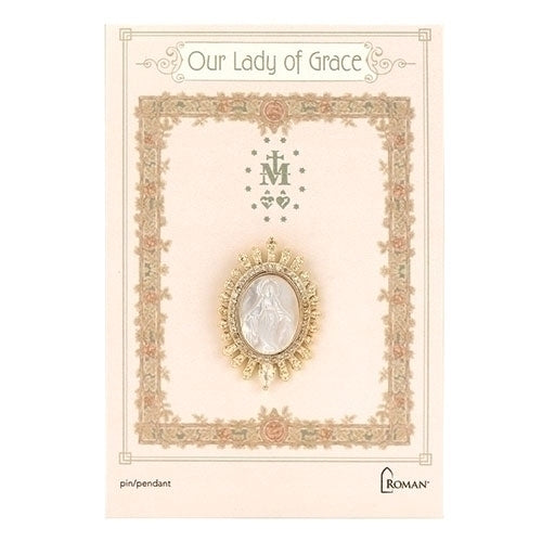 Our Lady of Grace Oval Pin/Pendant Gold 1"H