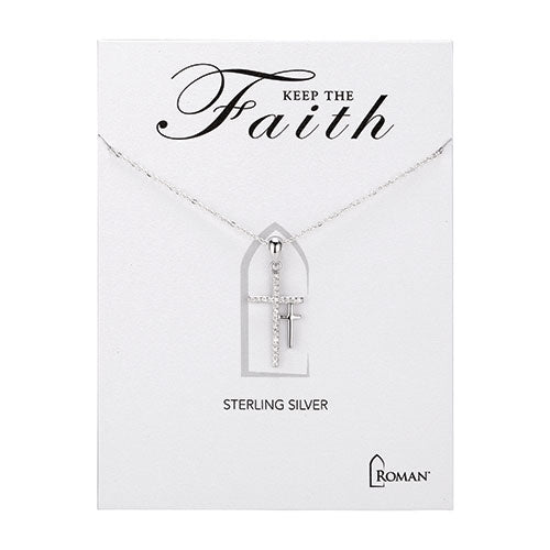 Double Cross Necklace Sterling Silver 18"L