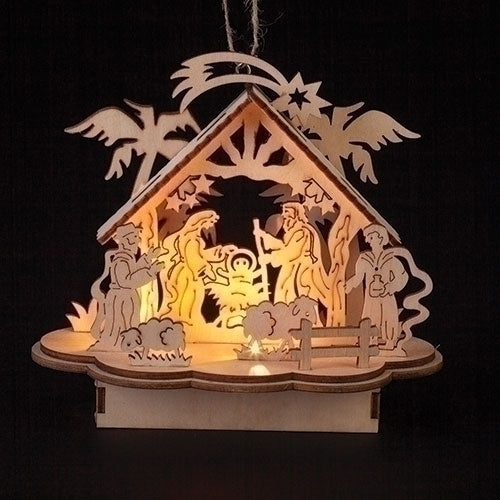 Nativity Stable Ornament LED 6"H