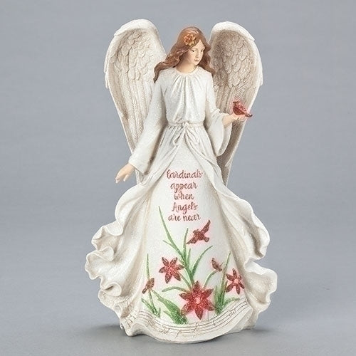 Angel Figure with Poinsettia and Cardinals 13"H